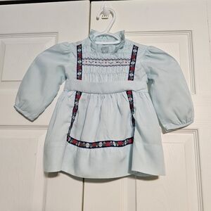 Vintage Polly Flinders Hand Smocked Blue Dress - Size T3